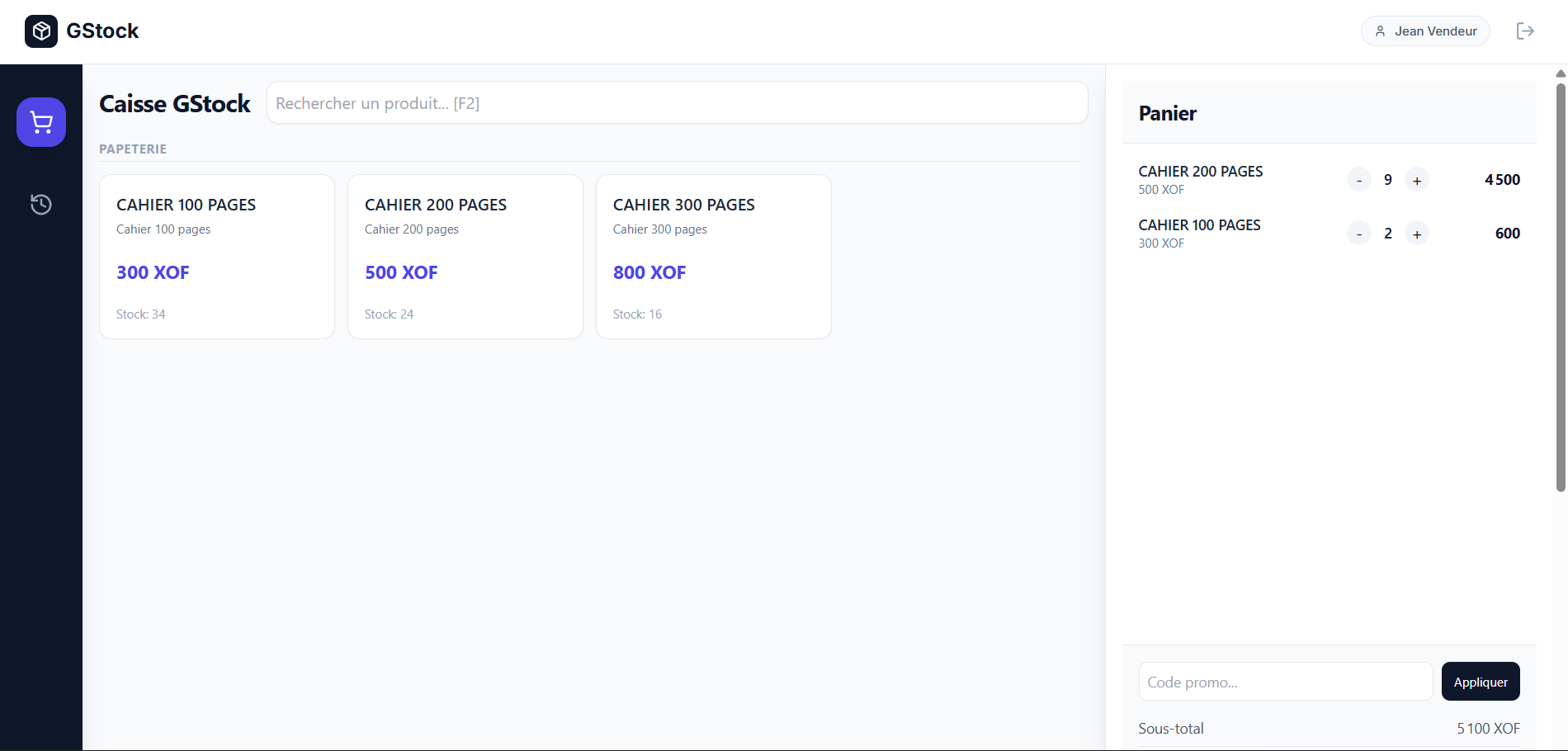 Dashboard de vente Gstock