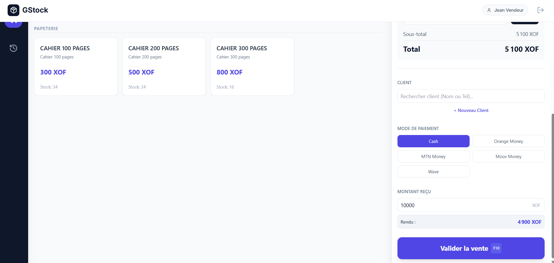 Validation de vente Gstock