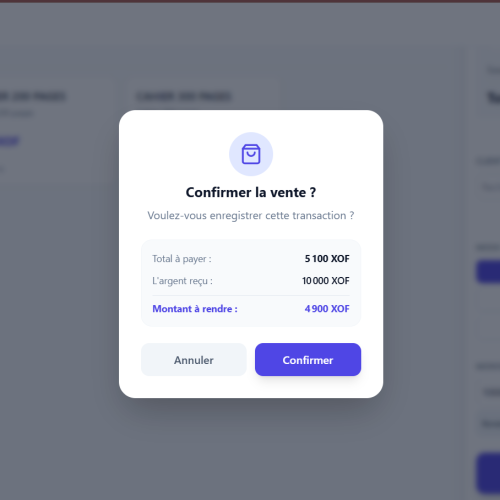 dashbord de confirmation de vente Gstock